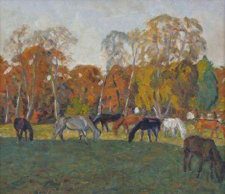 unknow artist A landscape with horses, Germany oil painting art